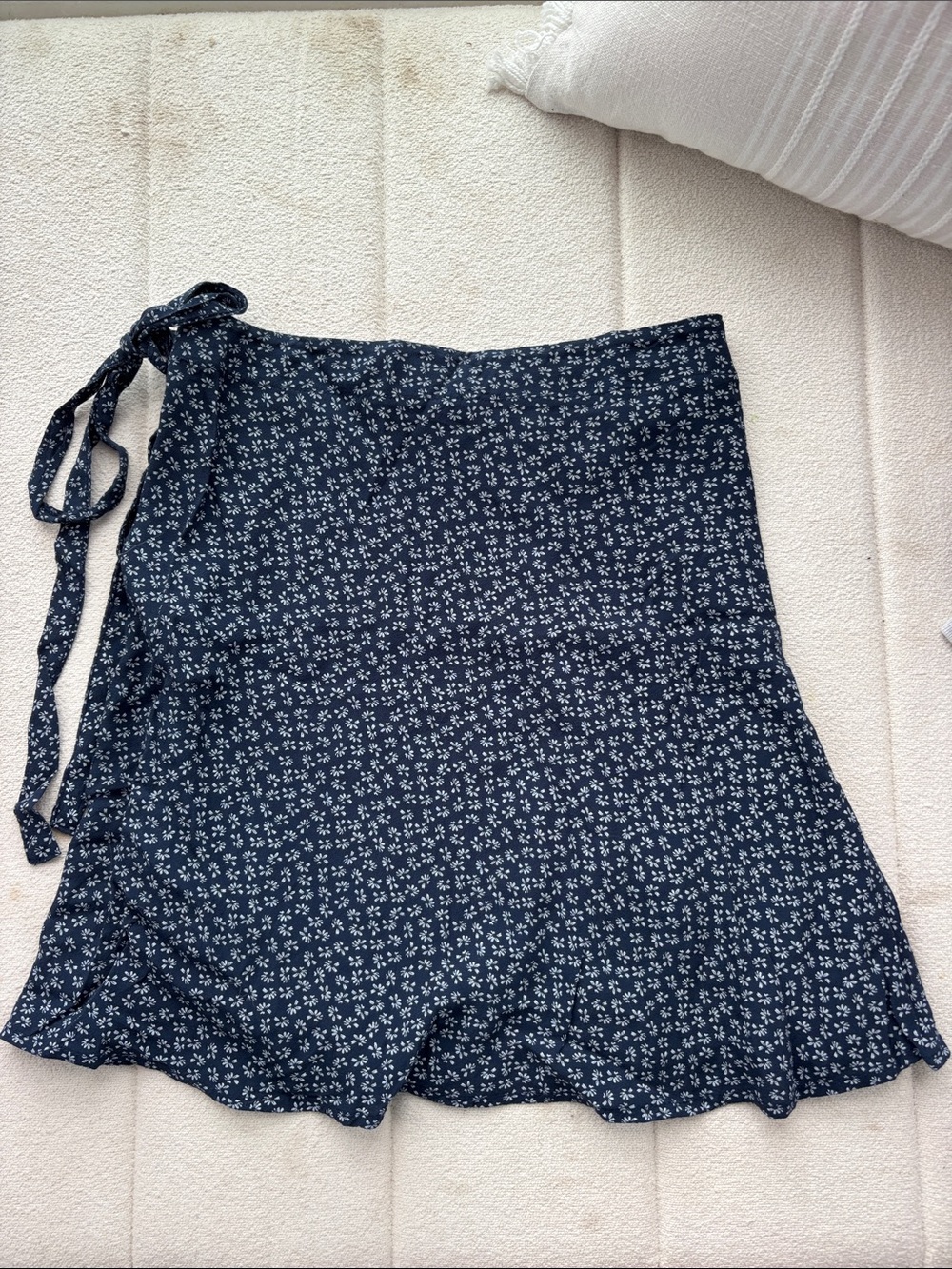 Brandy Melville Navy Floral Mini Wrap Skirt with Waist Tie